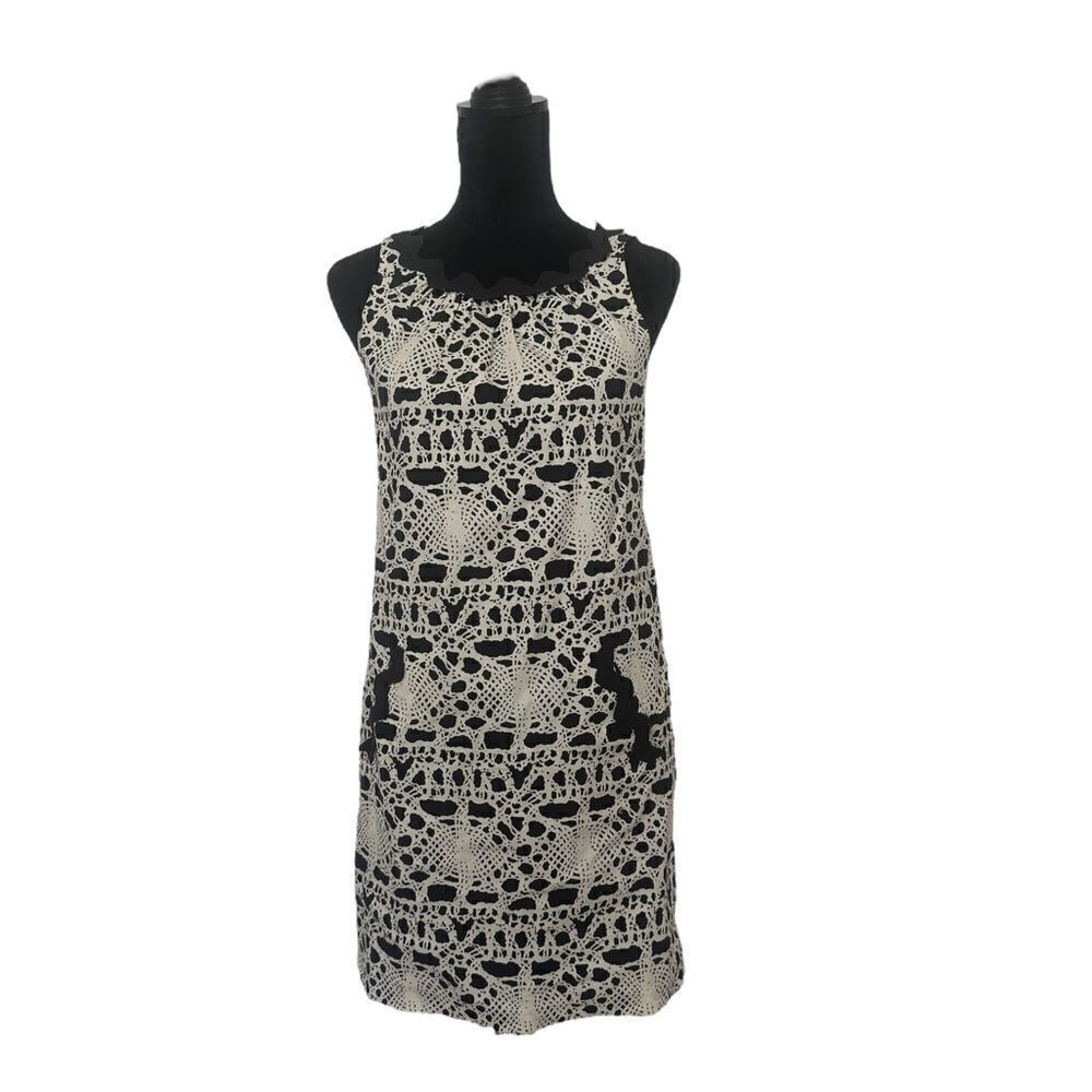 Vivienne Tam Abstract Cream and Black Sleeveless Retro Style Dress Size 4 - Picture 4 of 15